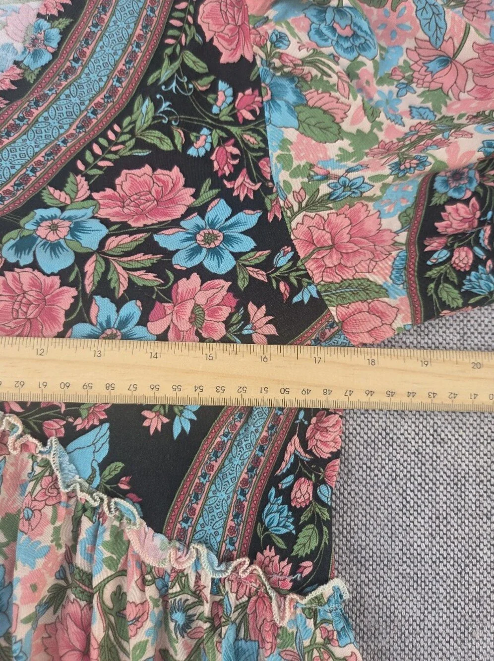 BTFBM Floral Boho Babydoll Mini Dress Pink Blue Long Sleeve V-Neck Size M - Picture 11 of 14